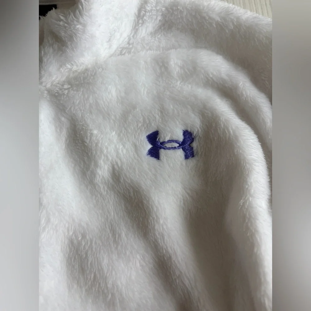 Under Armour Kids White Sherpa Full-Zip Jacket with Purple Logo Girls 6